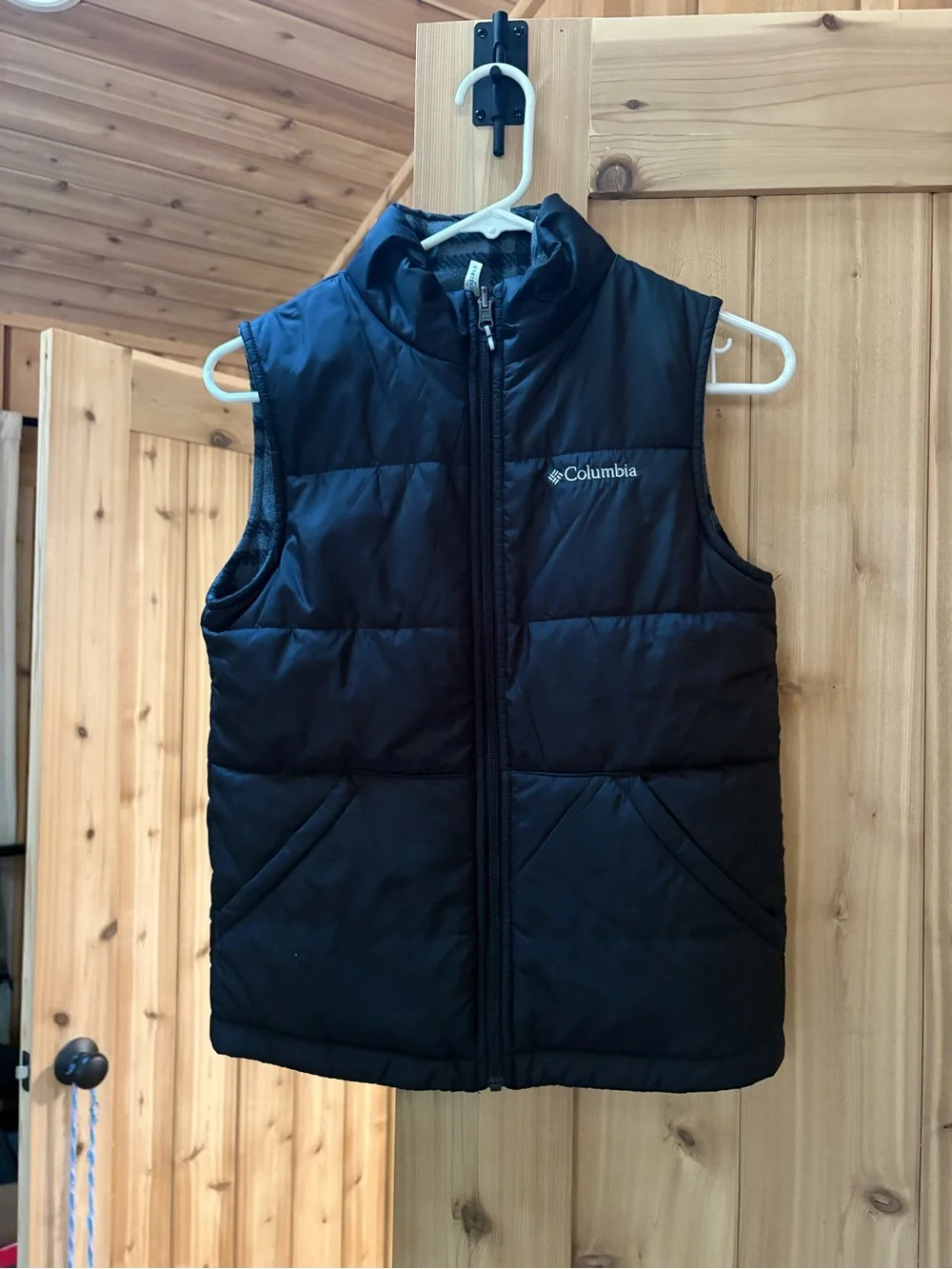 Columbia Youth reversible Black and Plaid Quilted Insulated Vest